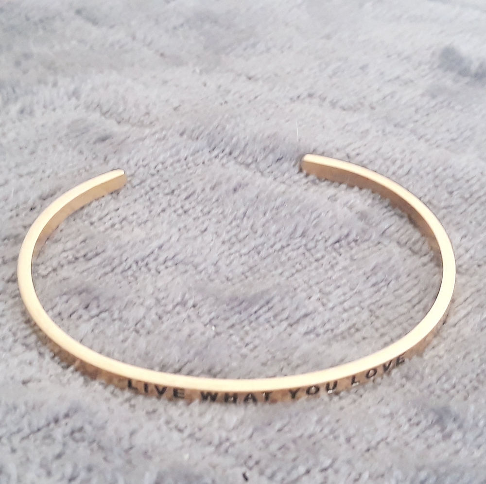 Mantraband Cuff Bracelet Live What You Love + One Beaded Gold Tone Bangle - Picture 7 of 12